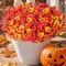 Artificial Fall Flowers for Outdoors Decoration, 12 Bundles Faux Pansies Fake Mums Flower Plants UV Resistant No Fade, Realistic Silk Pansy for Porch Planters Garden Patio Yard (Red Orange Yellow)
